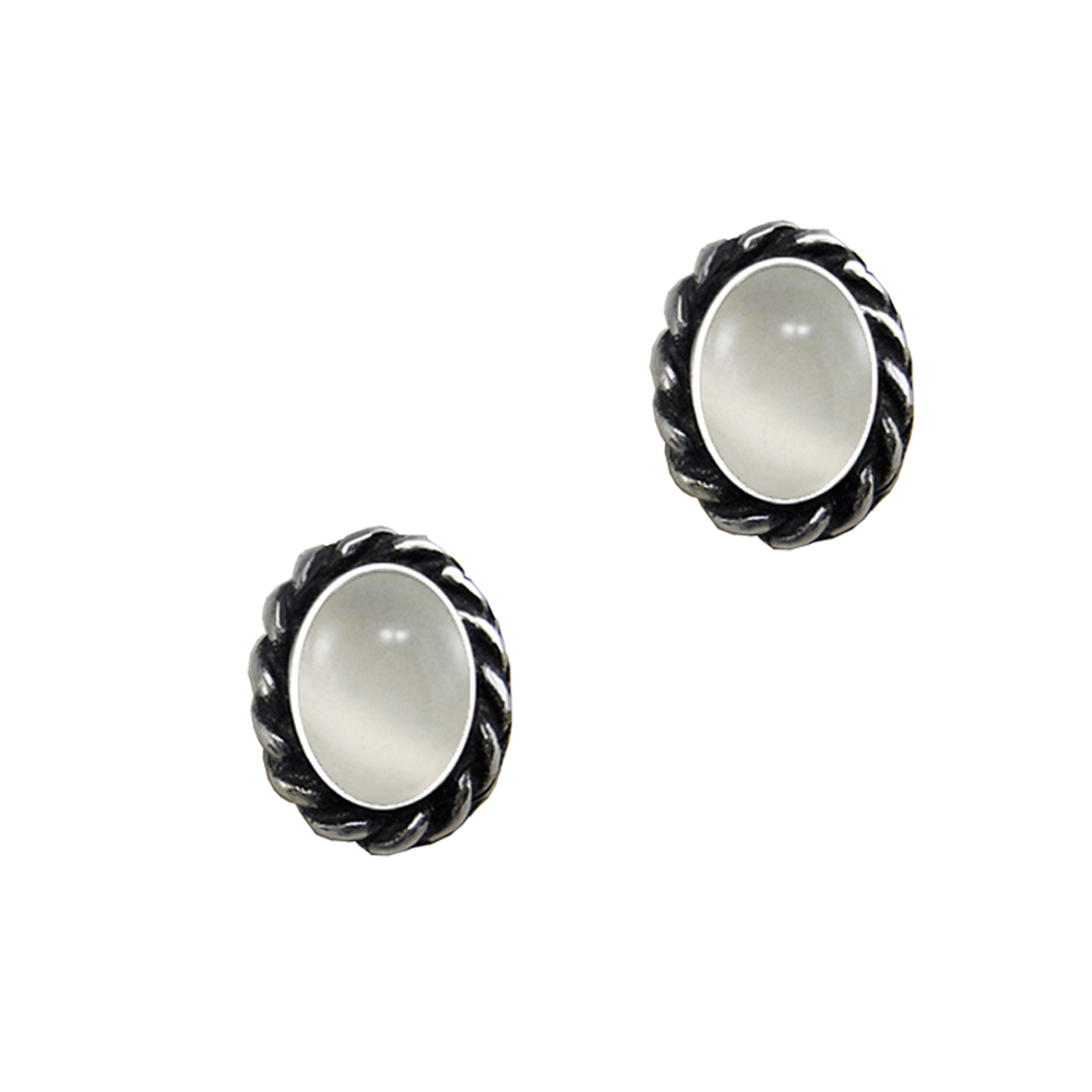 Sterling Silver White Moonstone Post Stud Earrings